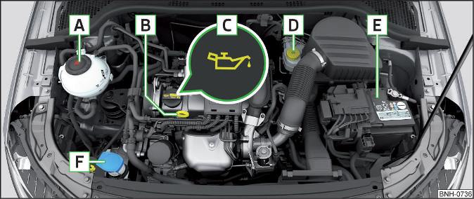 Afb. 226 Overzichtvoorbeeld van de motorruimte