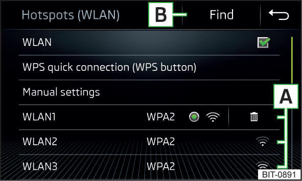 Hoofdmenu van het infotainment- WLAN